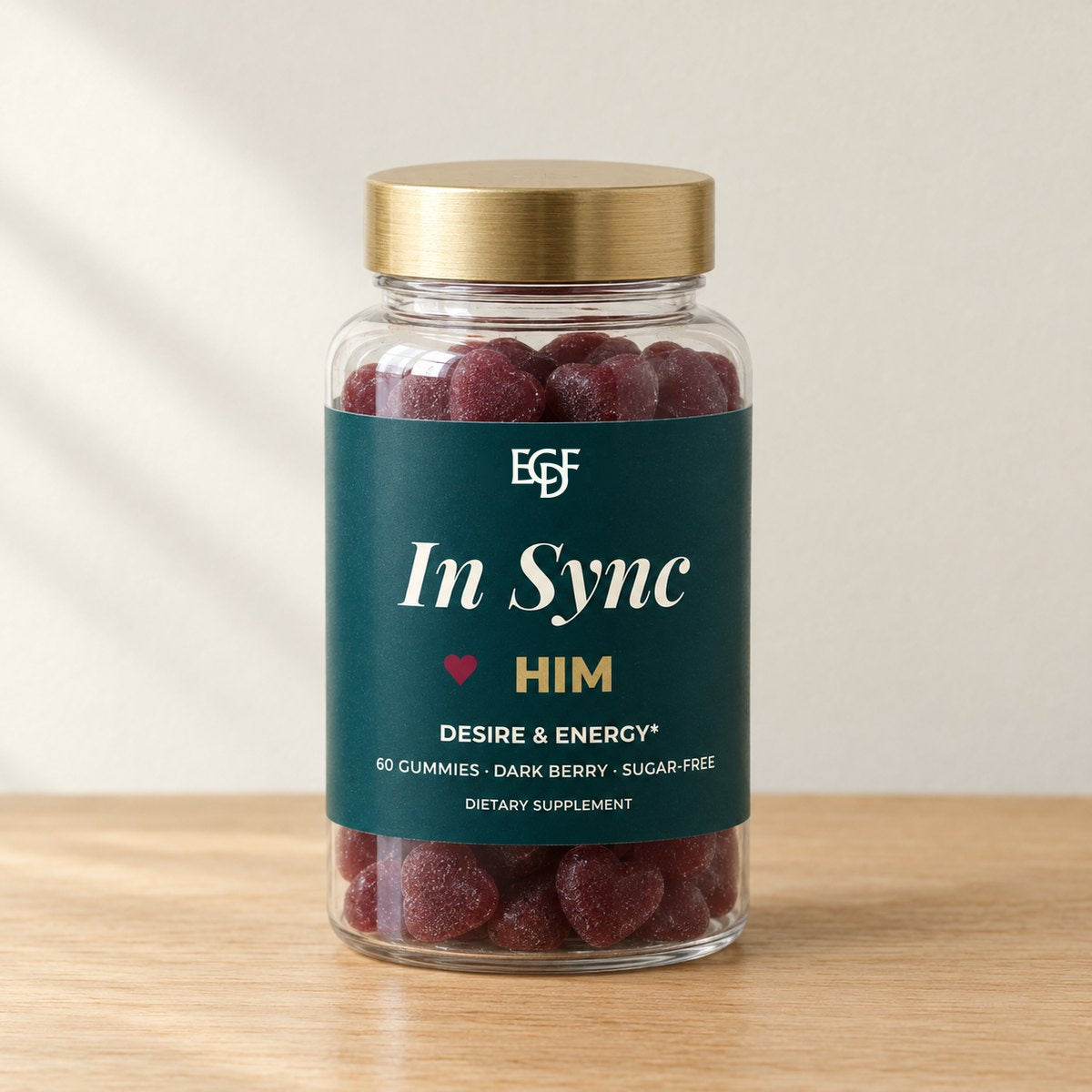 Le pot In Sync LUI : 60 gummies cœur rouge bordeaux, fruits noirs, sans sucre