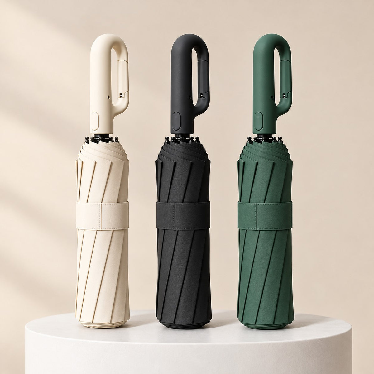 Parapluie Automatique Anti-Tempête ECDF en beige, noir et vert