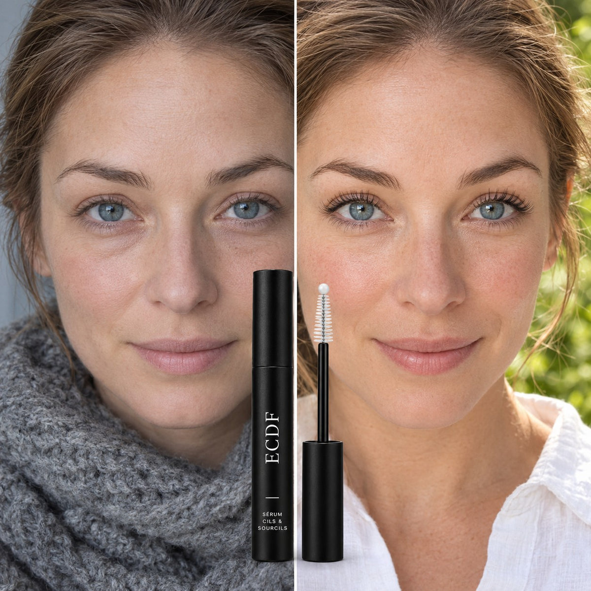 Avant / après sur les cils (photo d'illustration)