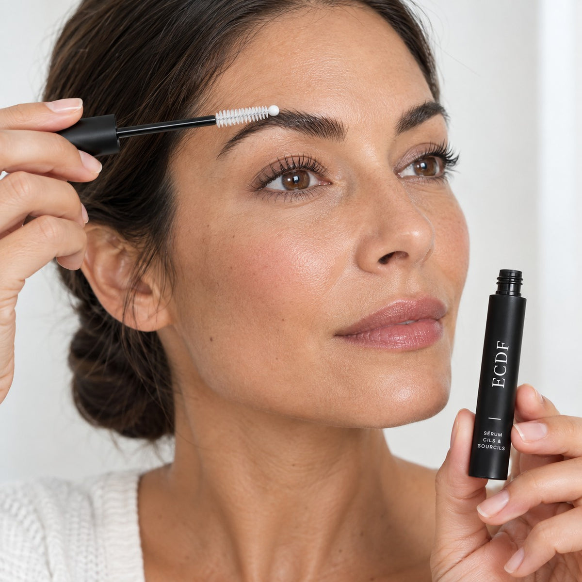 Application du sérum sur les sourcils, dans le sens du poil